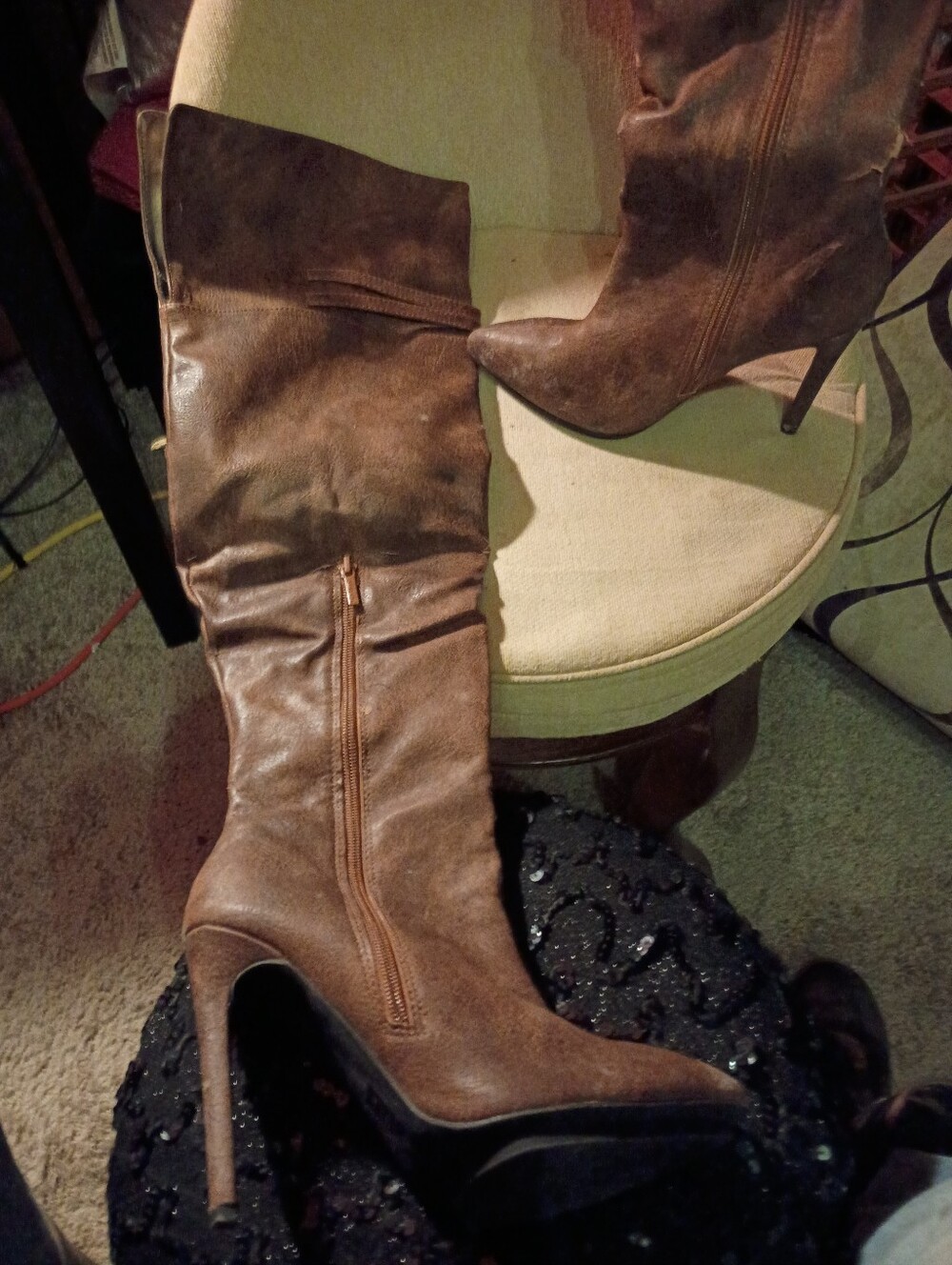 Michael Antonio Over The Knee Boots. Tan Faux Leather Sz. 8.5